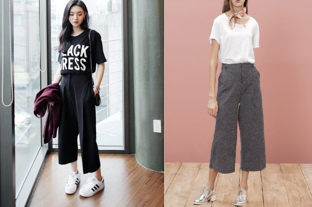 Quần culottes kết hợp cùng áo phông phù hợp để bạn đi làm, đi học