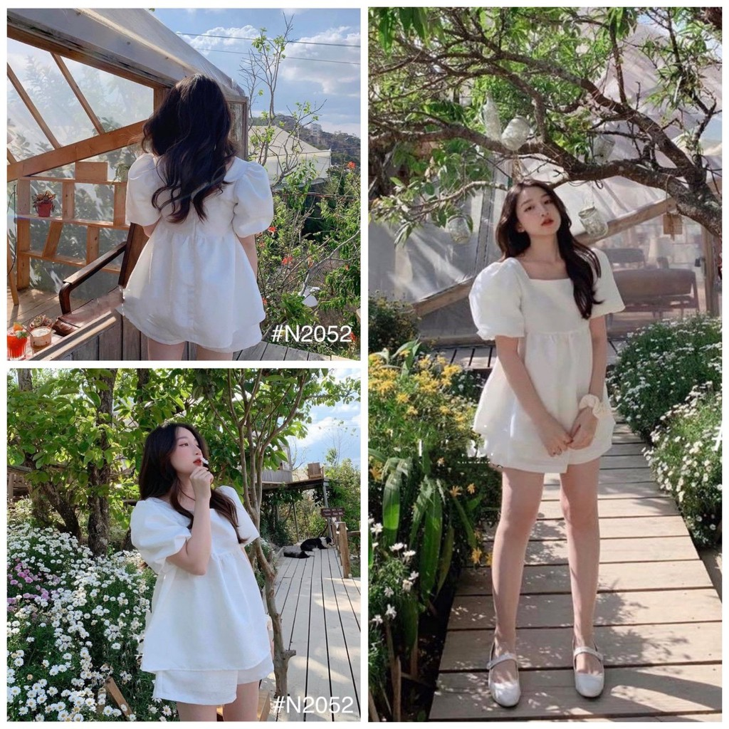Áo babydoll bồng bềnh kết hợp cùng với quần ngắn chất vải tạo cảm giác trẻ trung cho các nàng bánh bèo