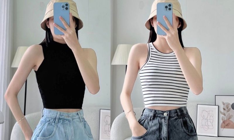 Áo croptop phối quần jean lửng cá tính là outfit không thể thiếu khi du lịch