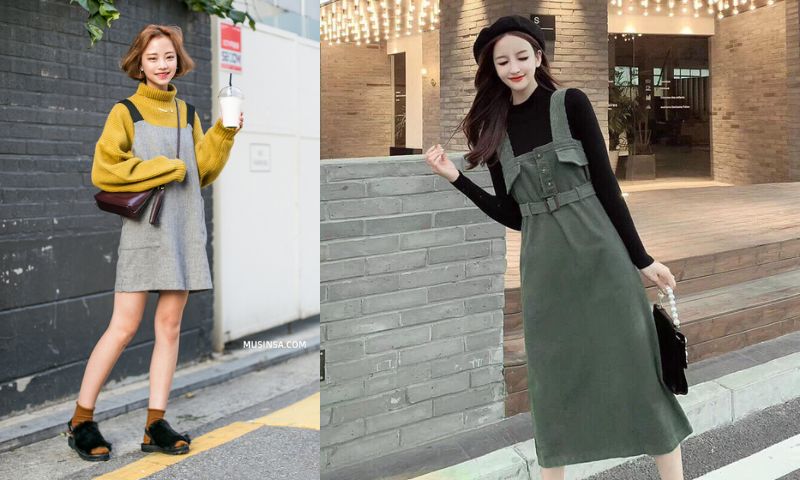 Áo len mix váy yếm trẻ trung, năng động cho các nàng diện dạo quanh Đà Lạt