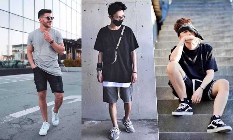 Các chàng có gu thời trang tối giản và thoải mái có thể tham khảo quần short + áo phông + sneaker 
