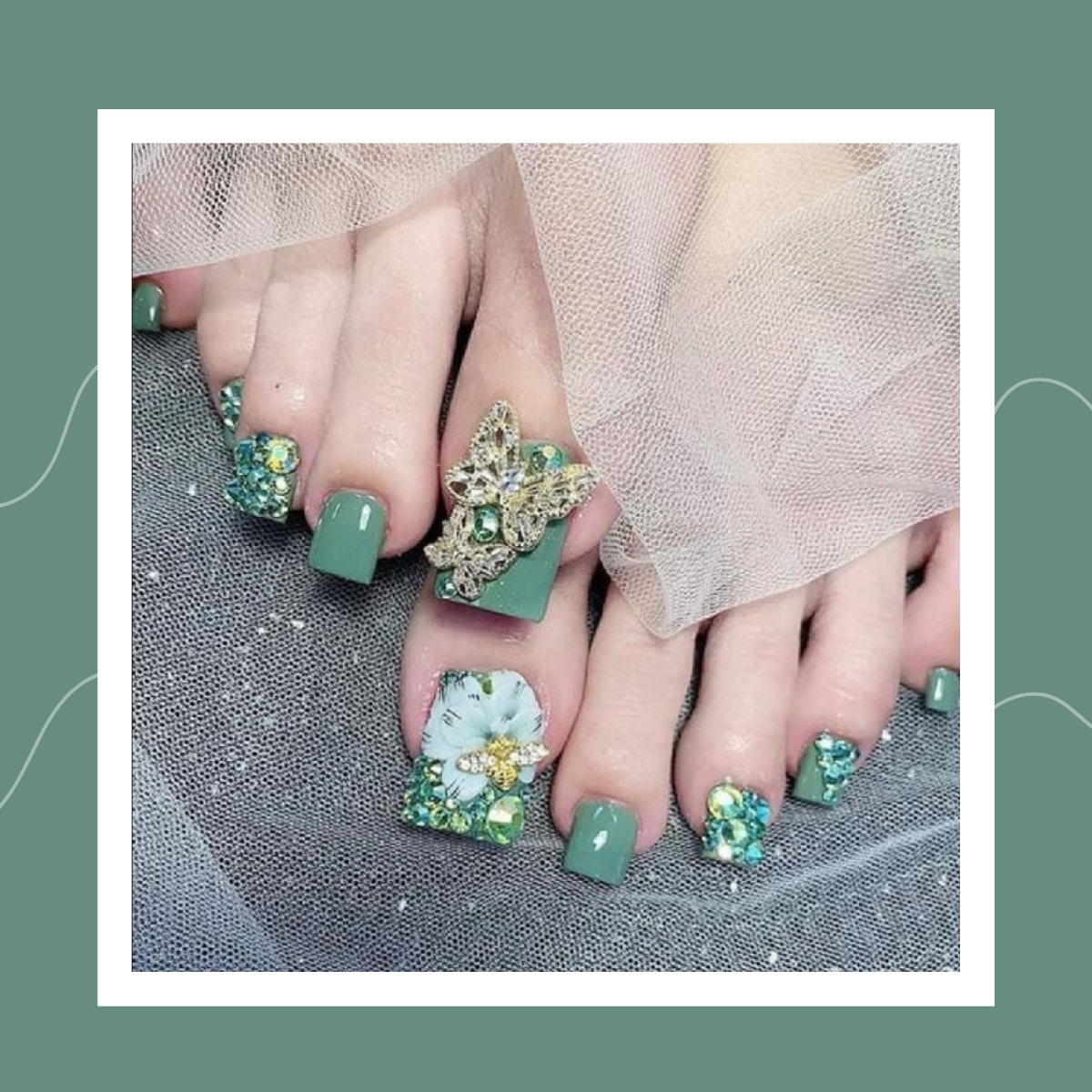 Mê mẩn 99+ mẫu móng chân đẹp màu xanh rêu sành điệu nhất