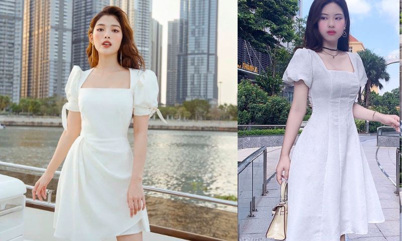 Đầm cổ vuông tay bồng