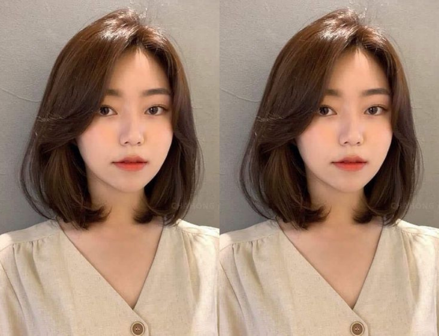 Tóc ngắn ngang vai uốn cụp nhẹ