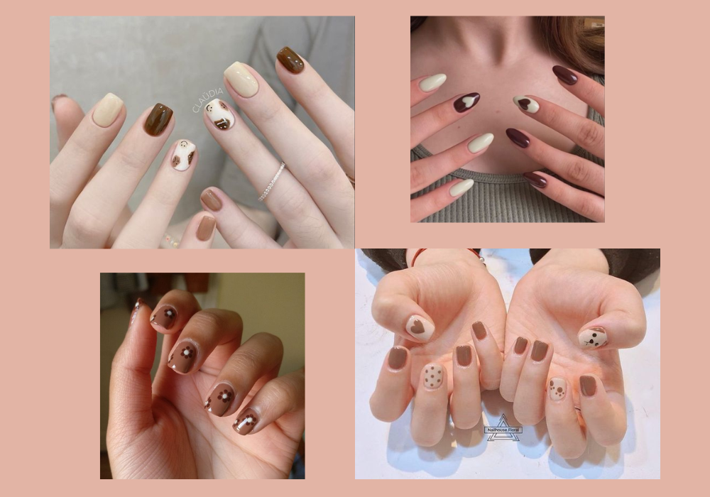 Một số mẫu nail màu nâu sữa đơn giản dễ thương