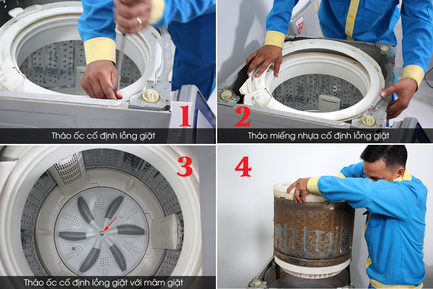 Tháo mâm giặt và lồng giặt