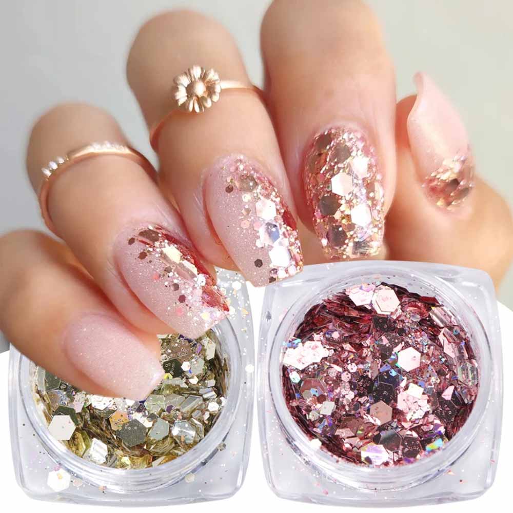 Mẫu nail đính kim tuyến dạng to