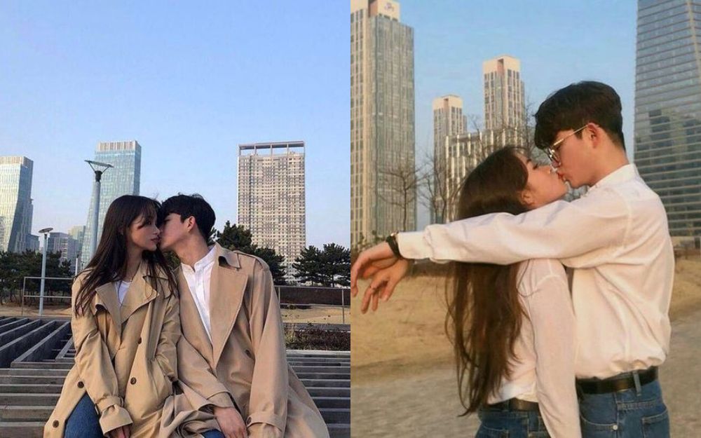 Chụp ảnh couple với nụ hôn