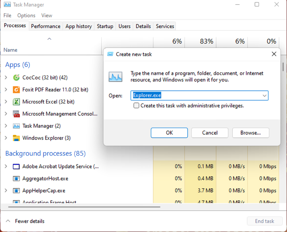 Nạp lại Windows Explorer để sửa lỗi màn hình đen
