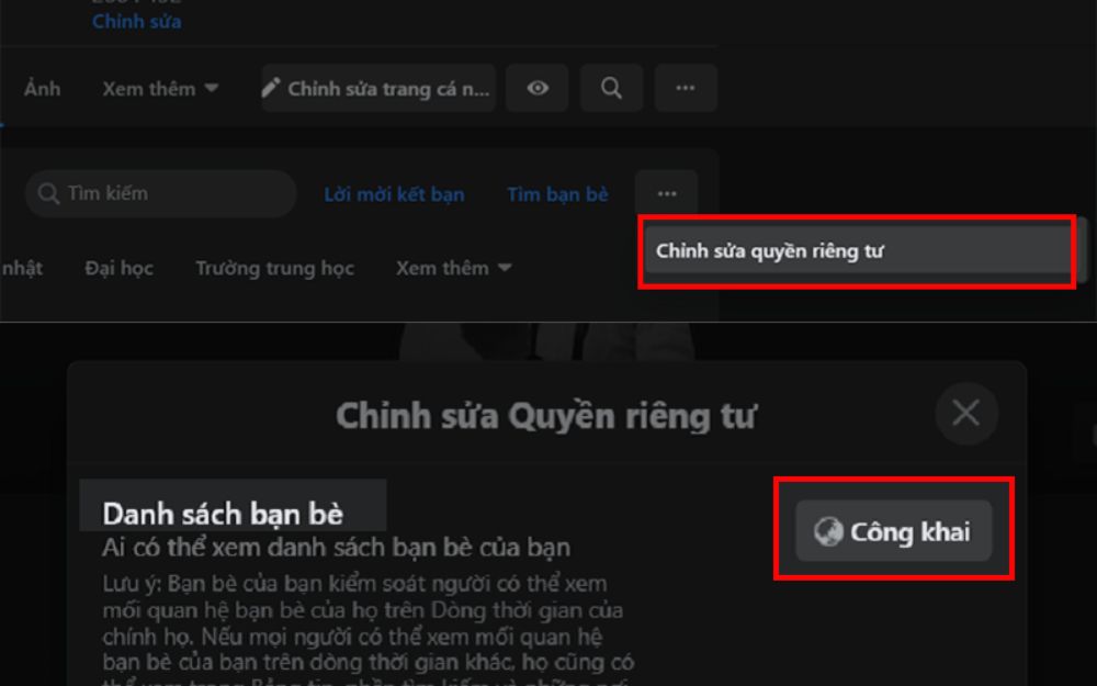 Nhấp vào các tùy chọn trong mục Danh sách bạn bè để chuyển chế độ hiển thị