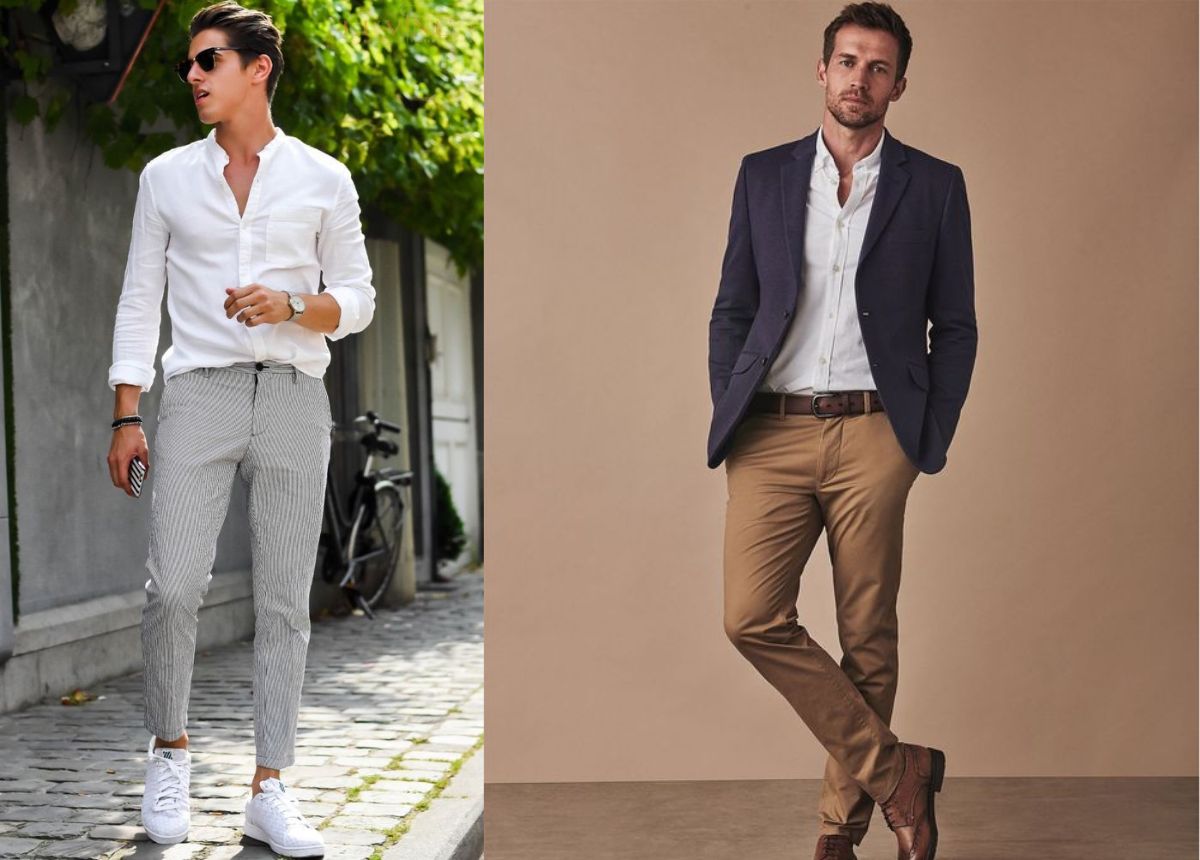 Áo sơ mi trắng kết hợp Quần chinos rất thích hợp để diện khi đi chúc Tết