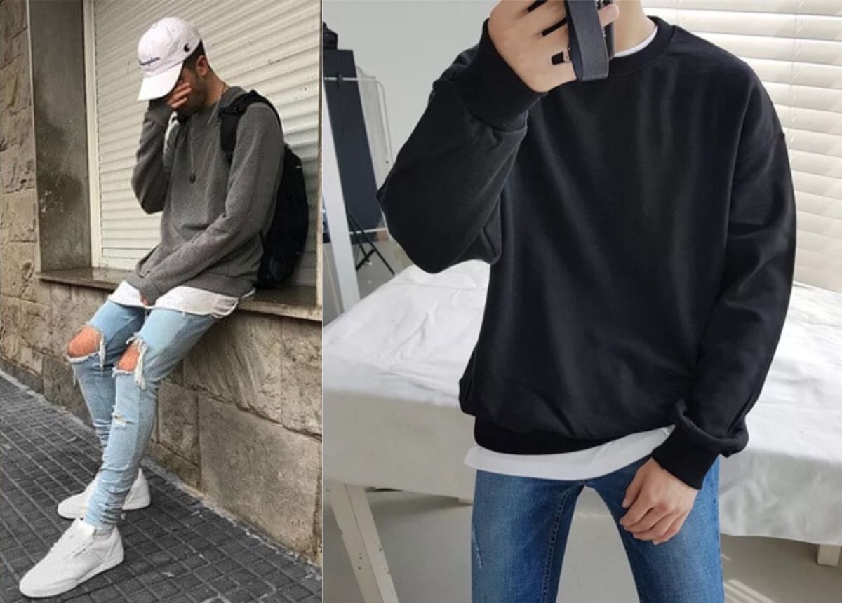 Outfit áo sweater và quần jeans trẻ trung, năng động