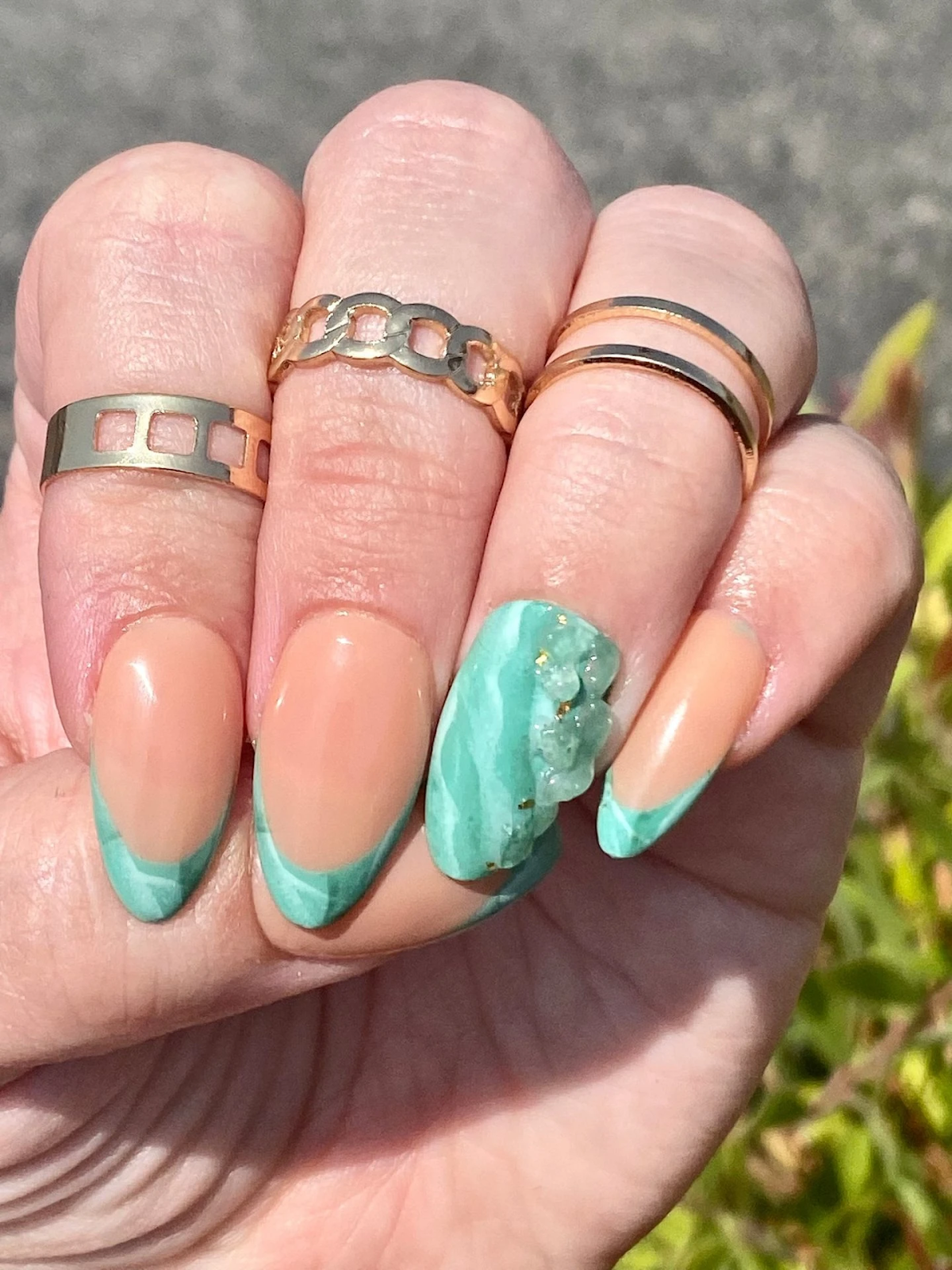Nail french xanh ngọc