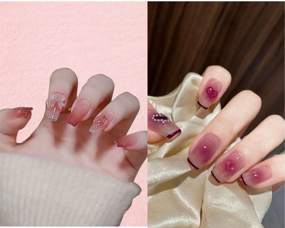 Nail đắp bột sơn màu ombre sang trọng