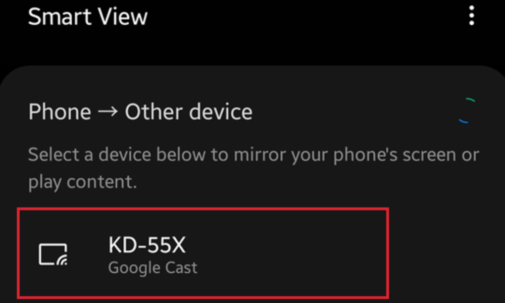 Chọn thiết bị kết nối trên Smart View