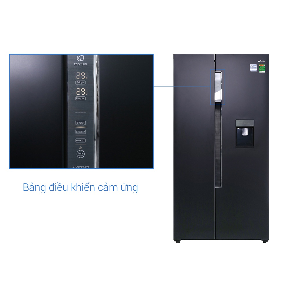 Tủ lạnh Side by Side Aqua 510L với bảng điều khiển cảm ứng 