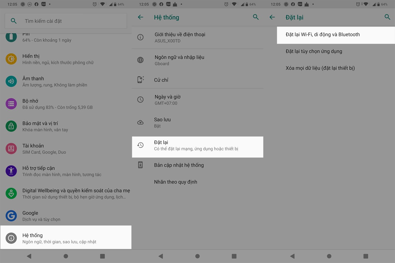 Reset cài đặt mạng trên Android