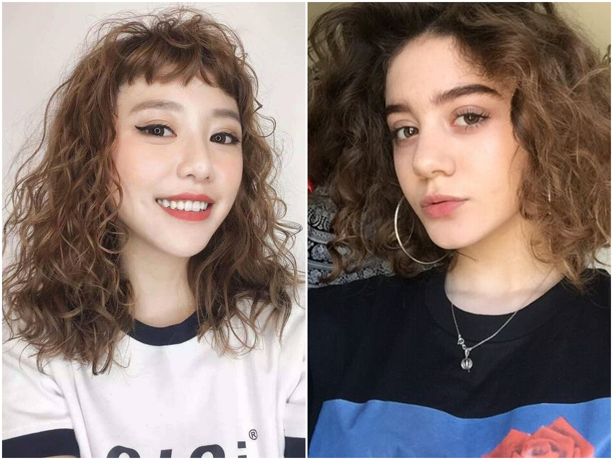 Kiểu tóc xoăn xù mì ngang vai