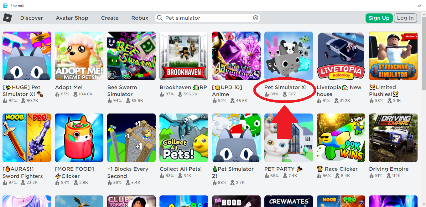 Vào Roblox, tìm kiếm và chọn game Pet Simulator X