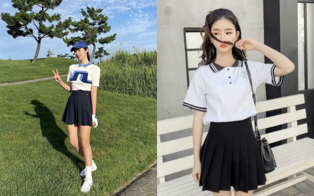 Mix phần chân váy tennis ngắn ngủi với áo polo