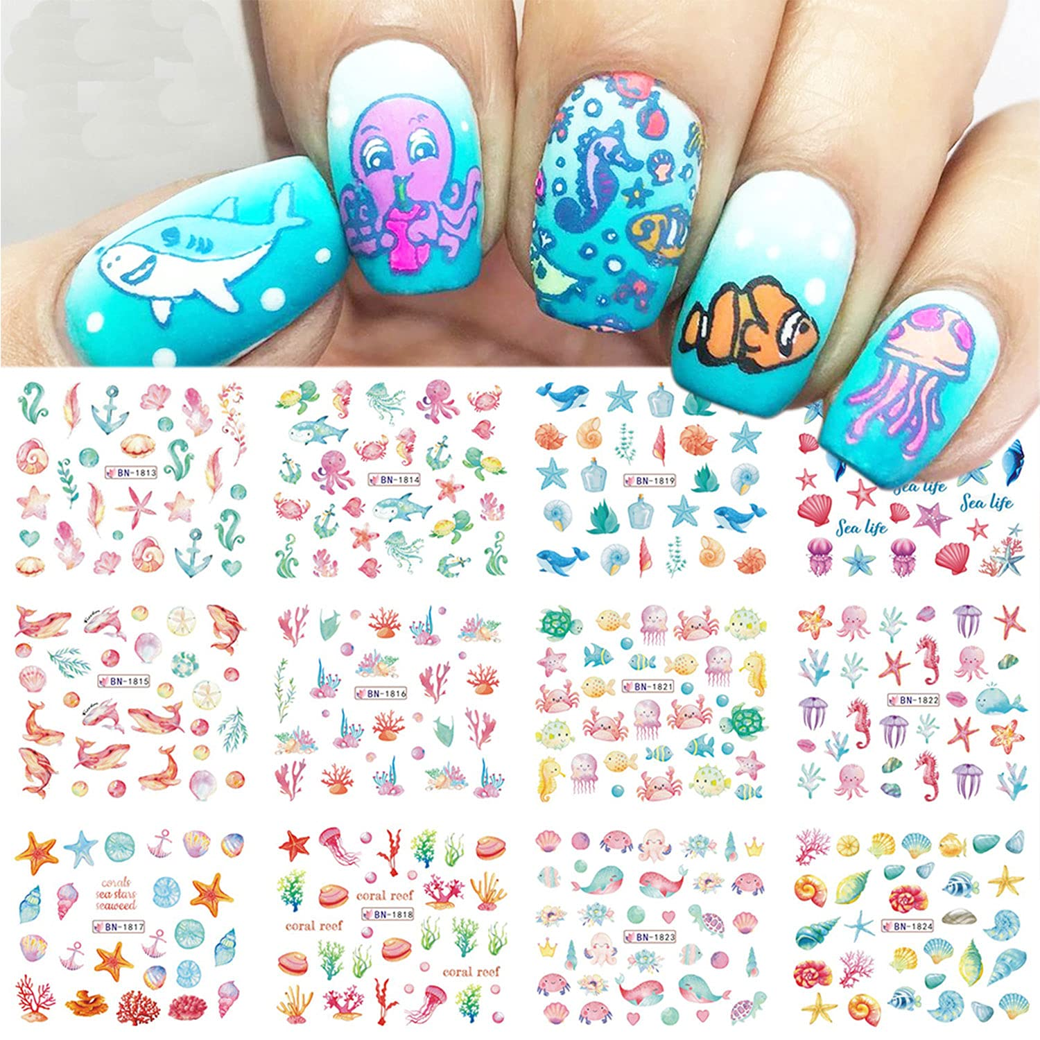Nail xanh ngọc hoạ tiết sóng biển