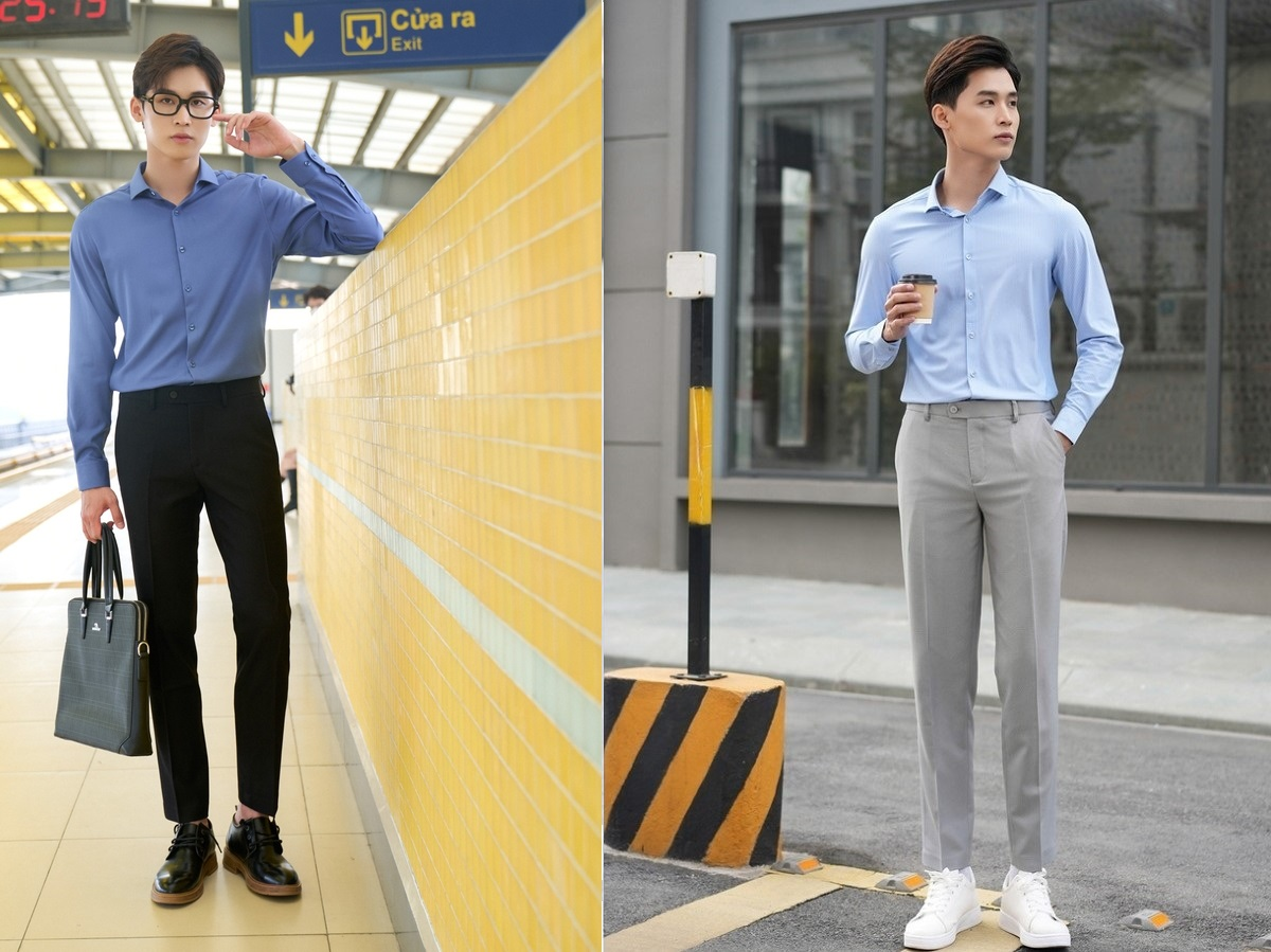 Set đồ áo sơ mi và quần tây lịch lãm thích hợp đi chúc Tết
