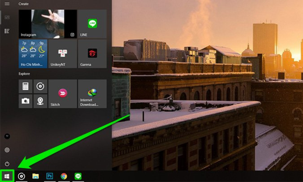 Mở bảng tùy chọn Start Menu trên Win 10
