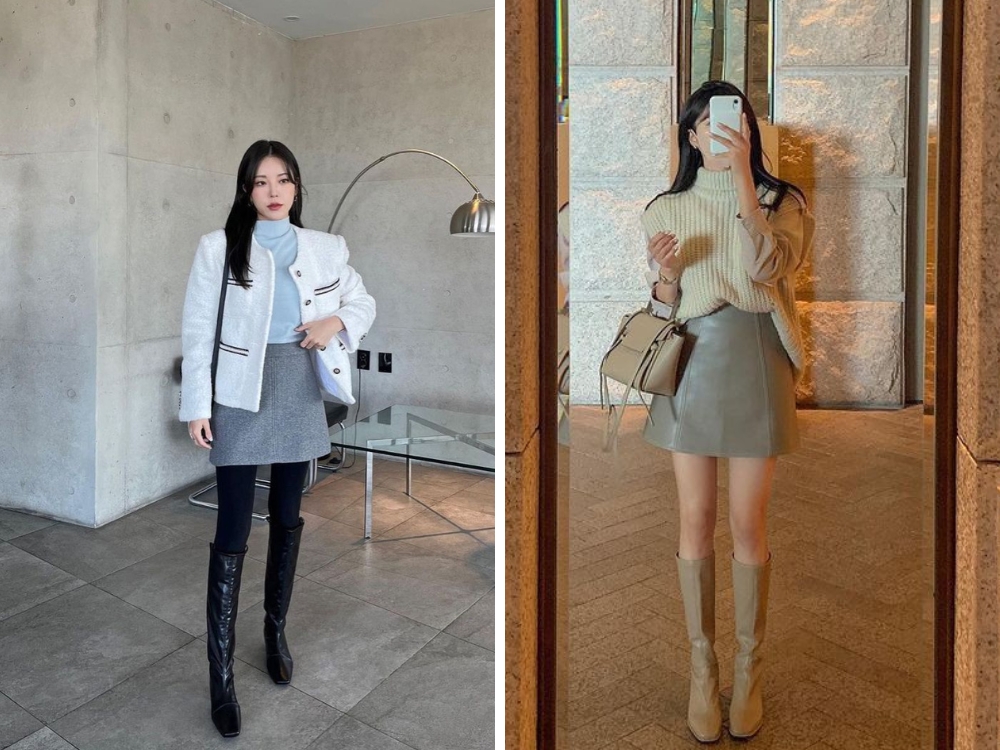 Outfit cho các cô nàng thanh lịch với chân váy chữ A và áo len cổ lọ
