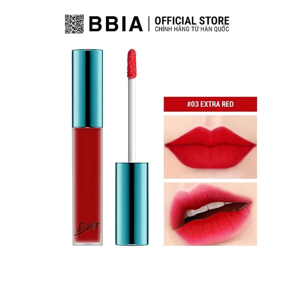 Bảng màu sắc son Bbia Last Velvet Lip Tint Version 1 red color thẫm