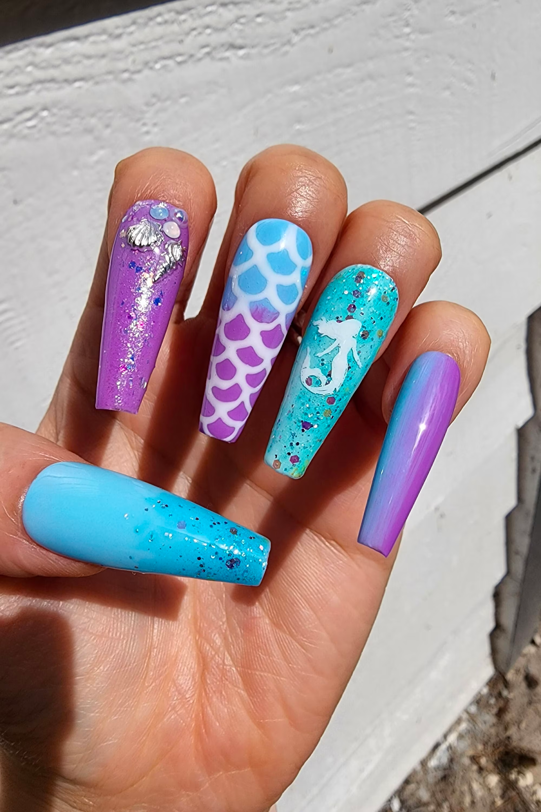 Nail xanh ngọc hoạ tiết sóng biển