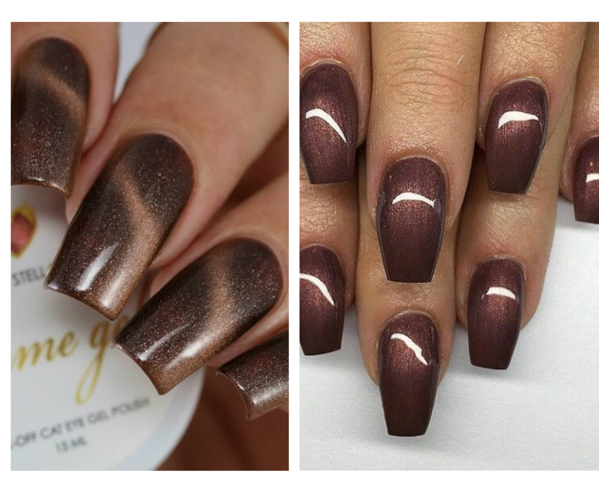 Mẫu nail mắt mèo màu nâu đơn giản