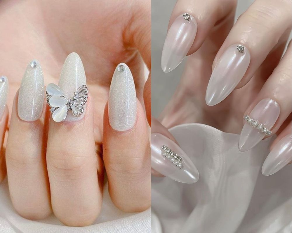 Nail đắp bột tráng bột ngọc trai sang chảnh