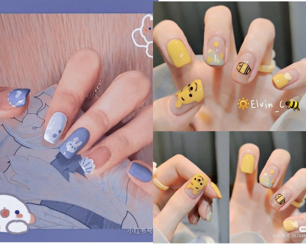 Nail đắp bột với các họa tiết đáng yêu