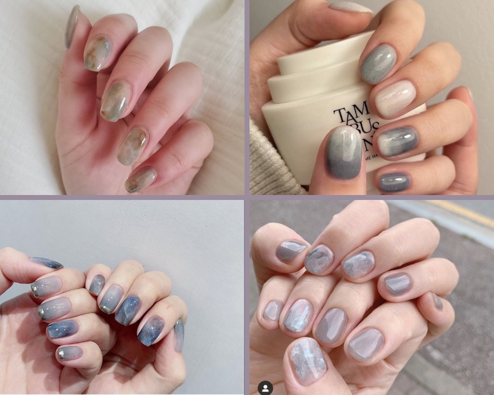 Mẫu nail với sắc tố loang thích mắt 