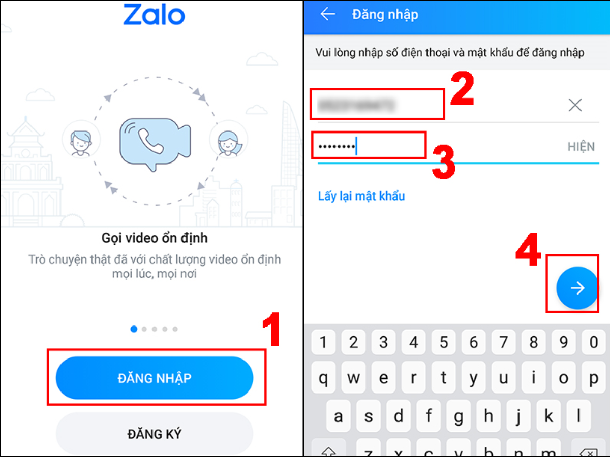 Đăng nhập ứng dụng Zalo trên điện thoại lần đầu 