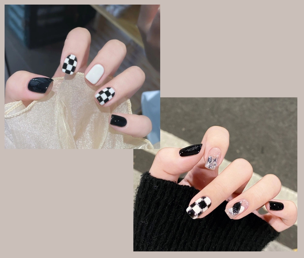 Nail caro đen trắng