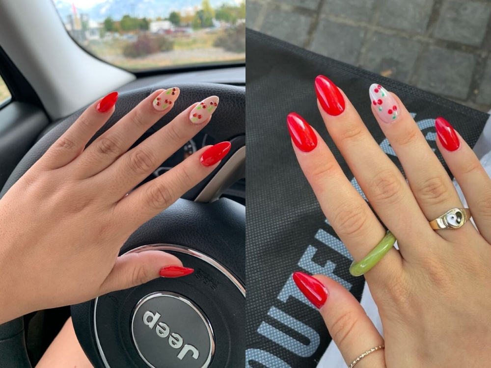 Bộ đôi đỏ cherry, họa tiết chấm bi