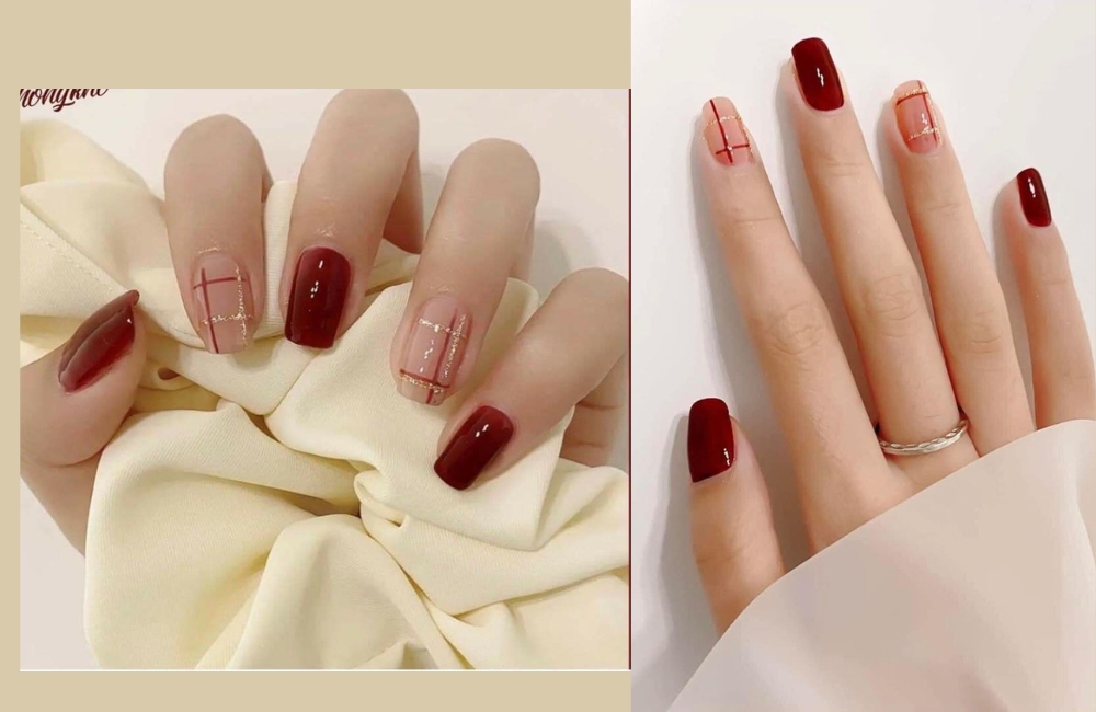 Xu hướng nail đỏ kẻ sọc thịnh hành