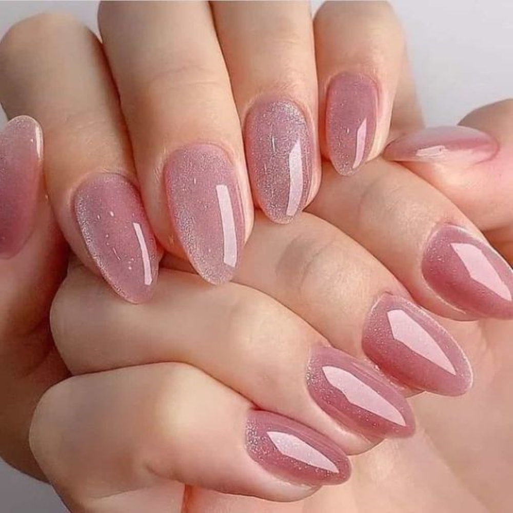 Mẫu nail mắt mèo hồng pastel 