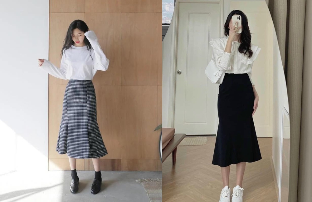 Chân váy dài đuôi cá là sự lựa chọn cho các nàng công sở