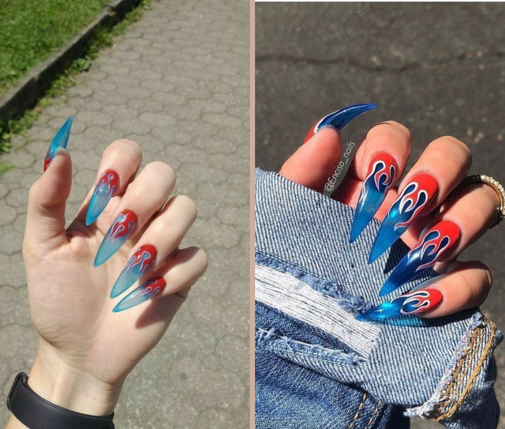 Nail lửa màu xanh lá cây đỏ