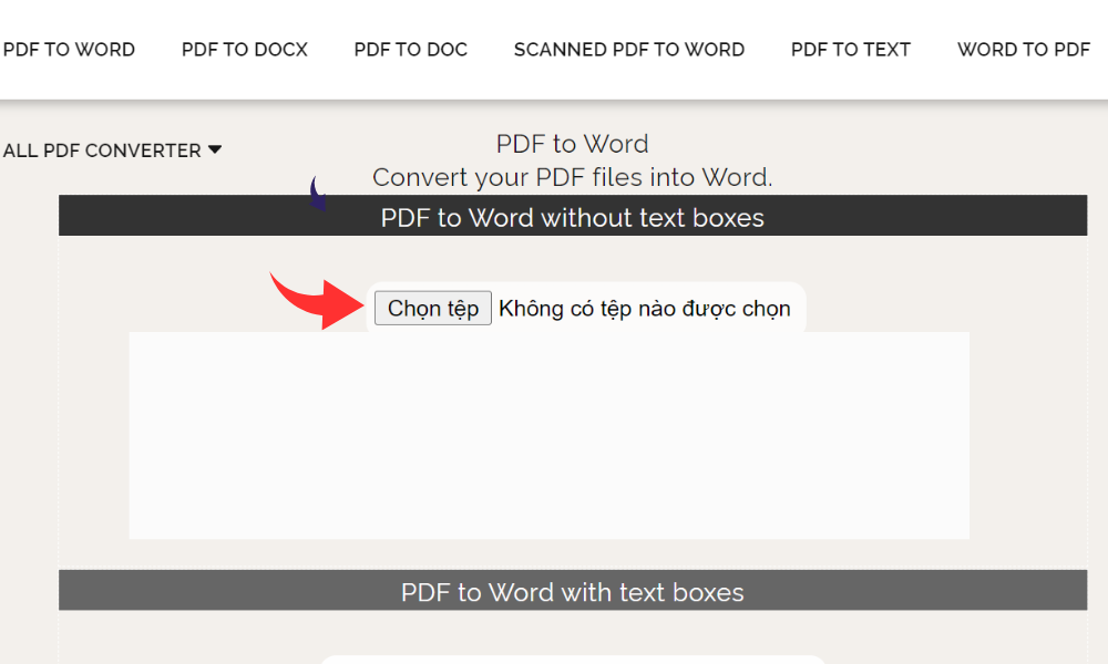 Nhấn Chọn tệp để tải lên tập tin PDF