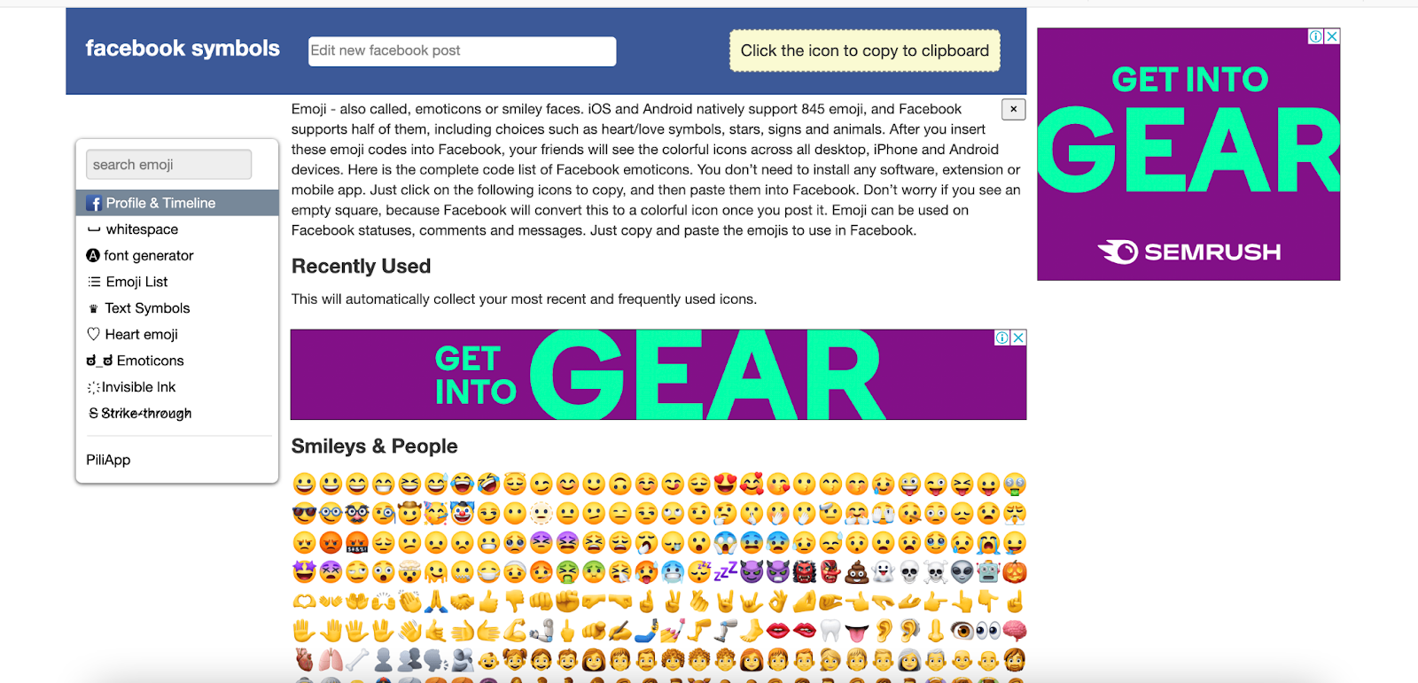 Website Facebook Symbols & Emoticons giúp bạn đổi font chữ một cách tiện lợi 