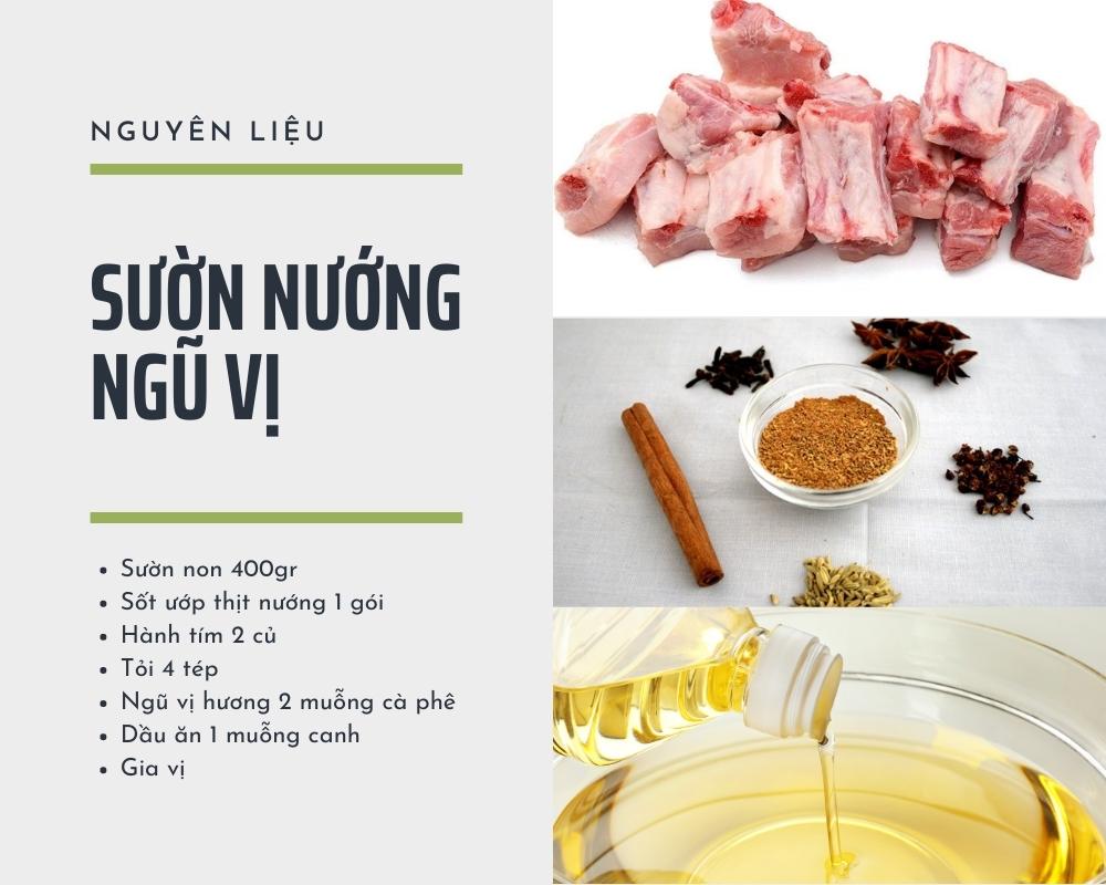 Nguyên liệu làm món sườn nướng ngũ vị 