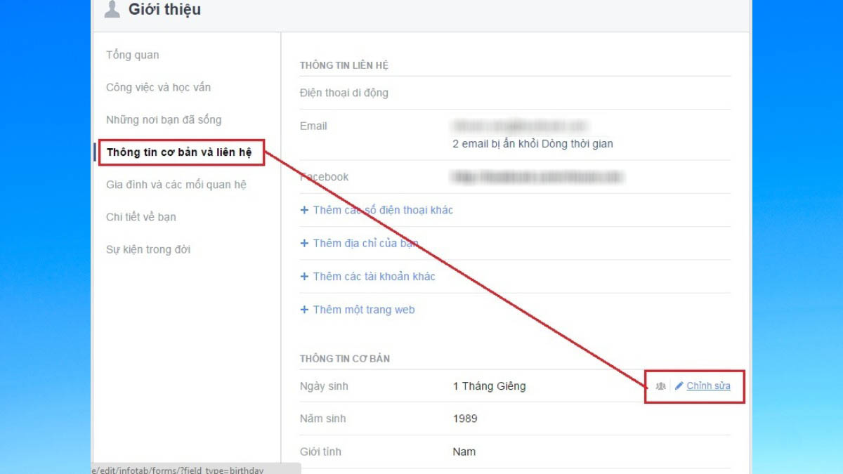 Các bước đổi ngày sinh trên Facebook ở máy tính khá tương đồng với cách đổi trên điện thoại