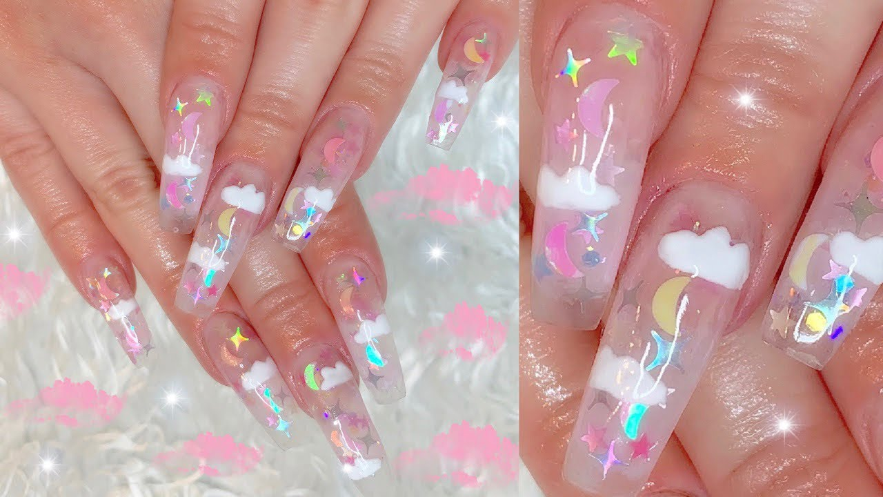 Mẫu nail đám mây cầu vồng