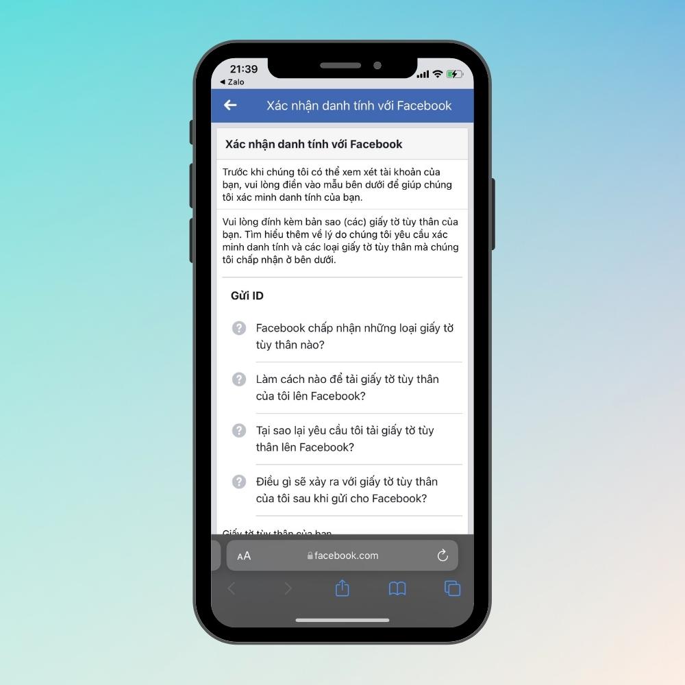 Bạn vào trang xác nhận danh tính trên Facebook