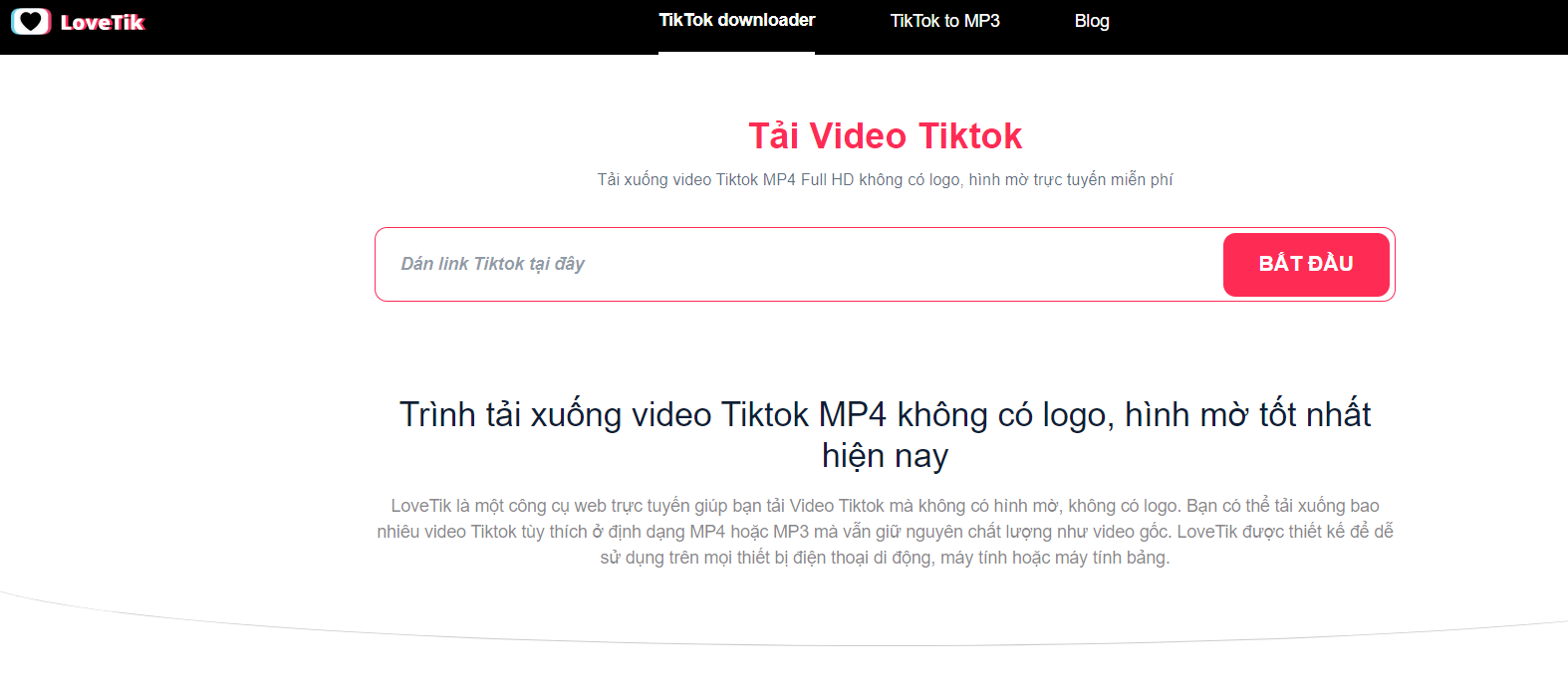 Chuyển nhạc và tải video TikTok không logo với website LoveTik 