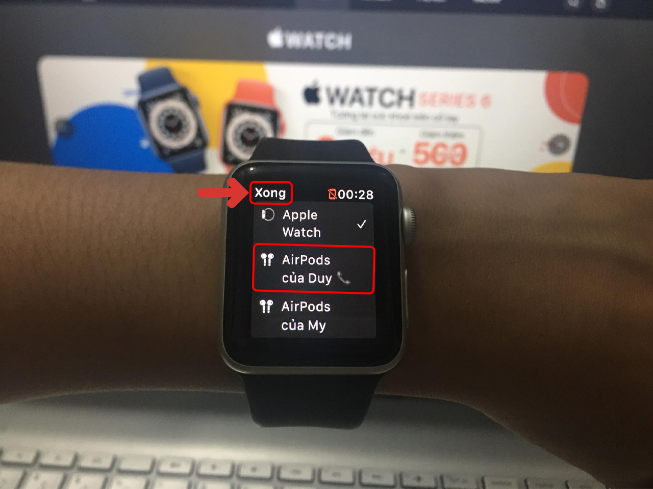 Hoàn tất kết nối thành công giữa Apple Watch và Airpods Pro