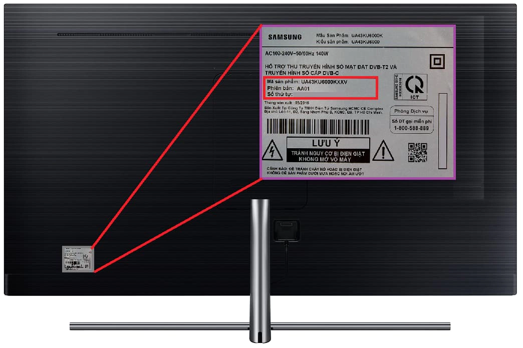 Bạn có thể xem số IMEI hay số SERIAL đằng sau tivi 